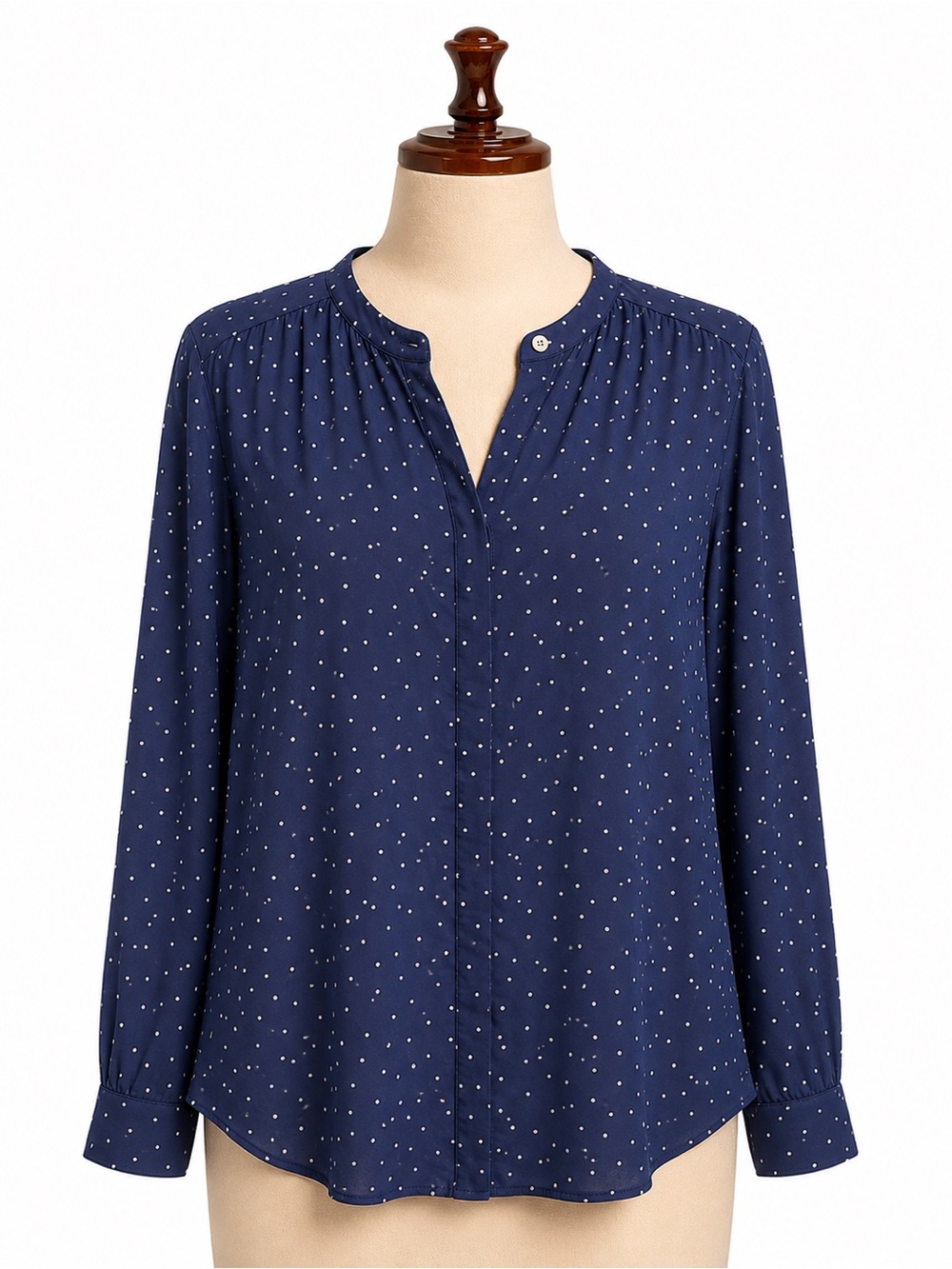 LOFT Navy Polka Dot Button-Front Blouse